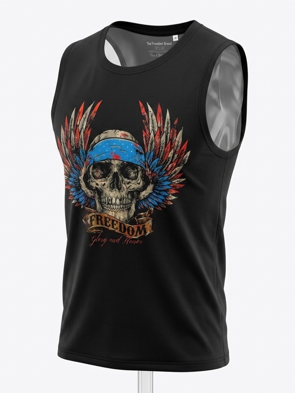 Men's Black Sleeveless Tank Top with Skull & Wing Graphic - Freedom Medium